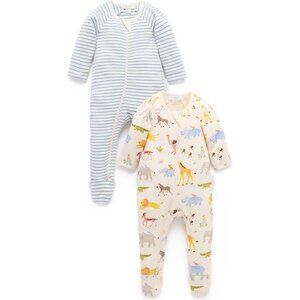 Purebaby 2 Pack Printed Zip Footie Migrating Animals Print Footie Pajamas